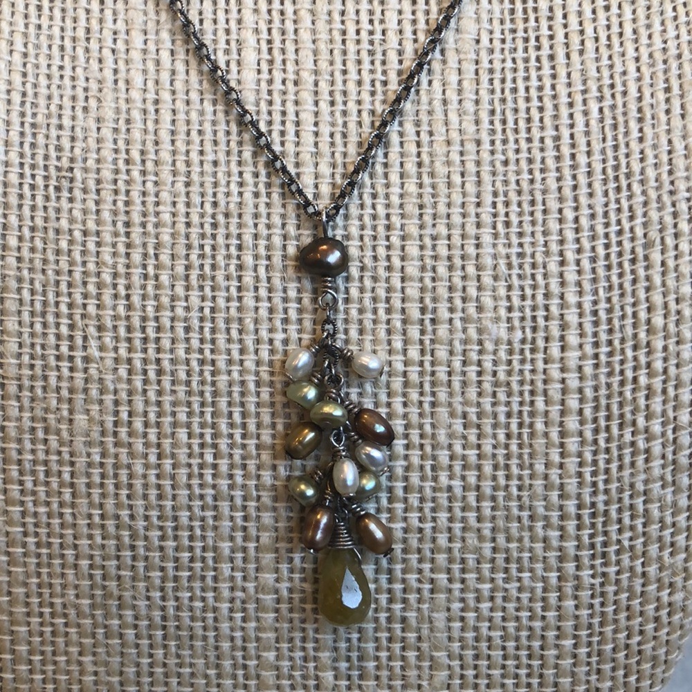 Sterling Silver w/Pearl & Stone Pendant Necklace